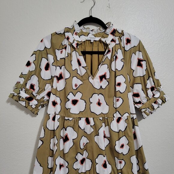 Crosby Isabelle Green Yellow Floral Print Puff Sleeve Tiered Mini Dress Size XS - Picture 3 of 8